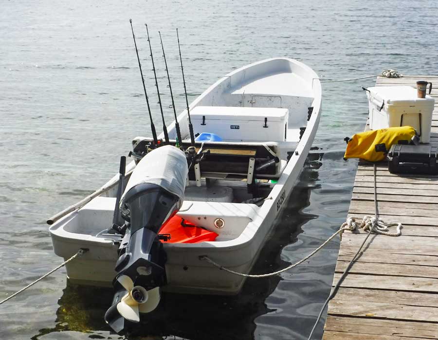 Chartered boat near island dock